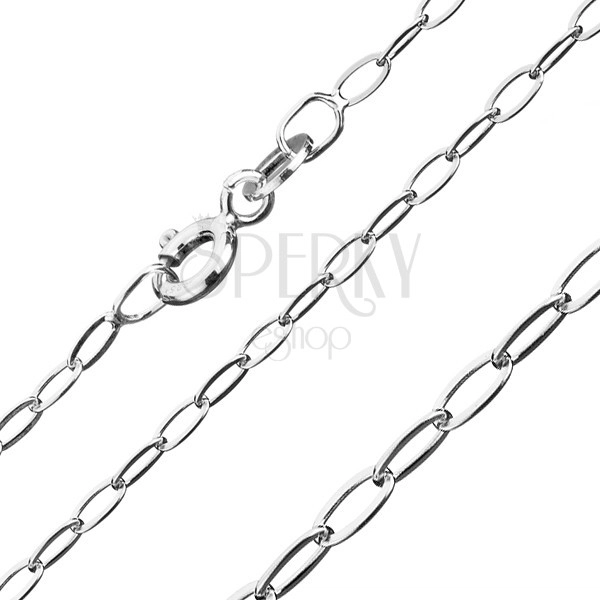 Srebrny łańcuszek 925 - długie, płaskie, owalne ogniwa, 2 mm