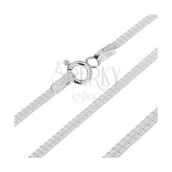 Srebrny płaski łańcuszek 925 - dwie linie połączonych kwadracików, 1,7 mm