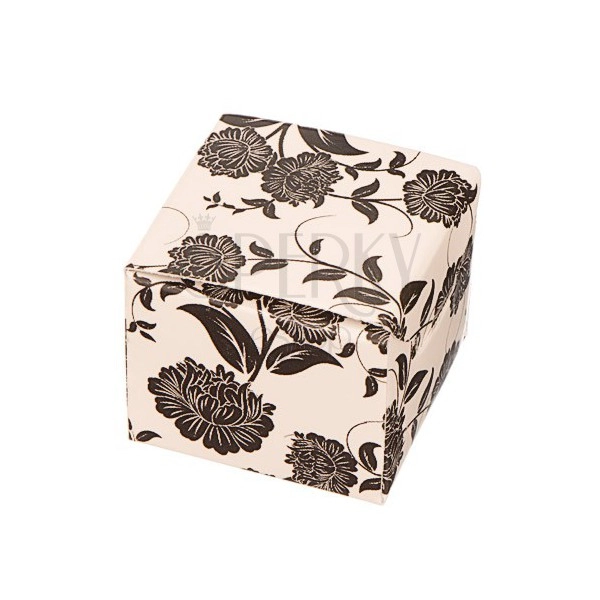 Ozdobne pudełko na kolczyki - czarne kwiaty na beżowym tle