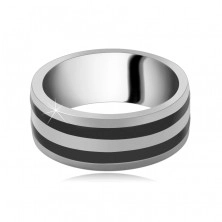 Srebrny pierścionek 925 - obrączka z dwoma czarnymi pasami