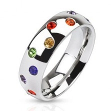 Stalowy pierścionek - srebrna obrączka, kolorowe kamyczki