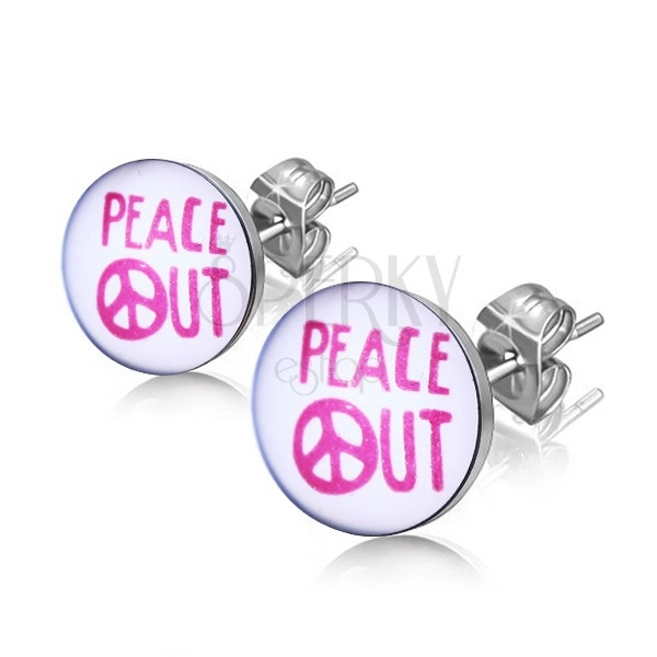 Stalowe kolczyki z napisem "PEACE OUT" 