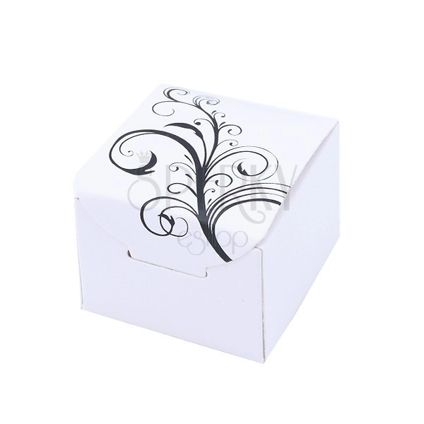 Białe tekturowe pudełeczko na prezent z motywem roślinnym