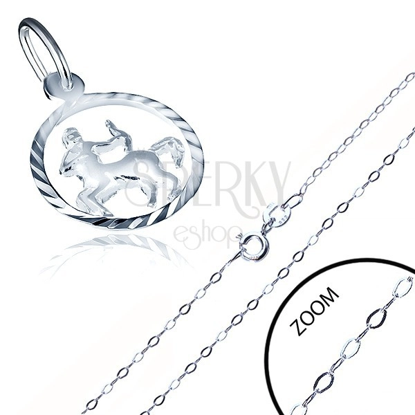Srebrny naszyjnik 925 - drobny łańcuszek i wisiorek, znak Zodiaku STRZELEC