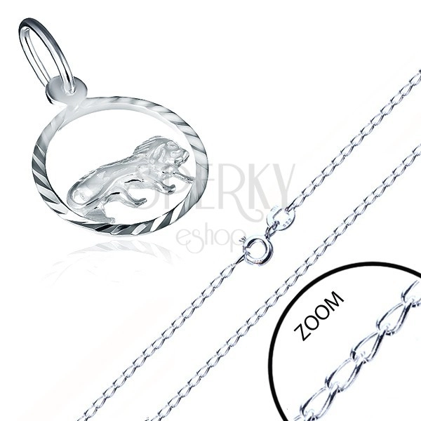 Naszyjnik ze srebra 925 - łańcuszek i zawieszka, znak Zodiaku LEW