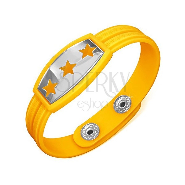 Żółta gumowa bransoletka - gwiazdy na wstawce, grecki klucz