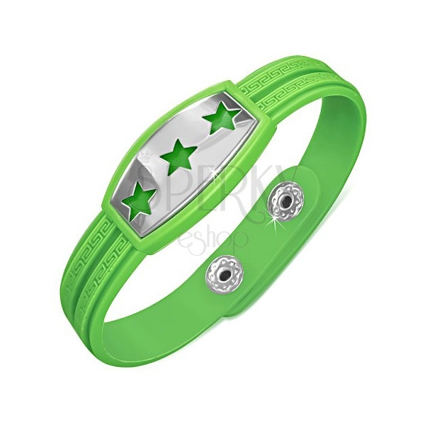 Zielona gumowa bransoletka - gwiazdy na wstawce, klucz grecki