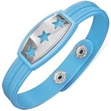 Niebieska gumowa bransoletka z gwiazdami na stalowej wstawce