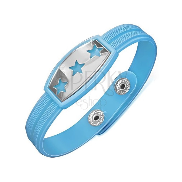 Niebieska gumowa bransoletka z gwiazdami na stalowej wstawce
