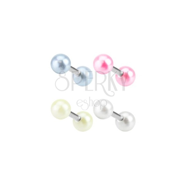 Stalowy piercing do ucha - kolorowe akrylowe perłowe kulki