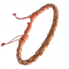 Bransoletka ze skóry - plecionka koloru karmelowego, sznurki