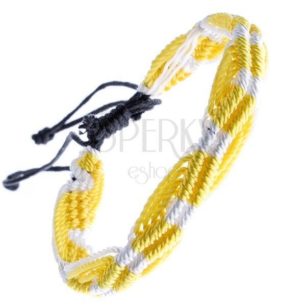 Kolorowa pleciona bransoletka - żółto-białe fale ze sznurków