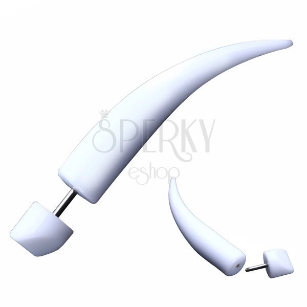 Biały akrylowy fake expander do ucha - lśniący wygięty szpic