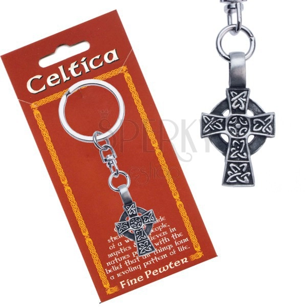 Patynowany breloczek - celtycki krzyż z kółkiem i ornamentami