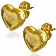 Złote kolczyki ze stali chirurgicznej- lśniące zaoblone serce