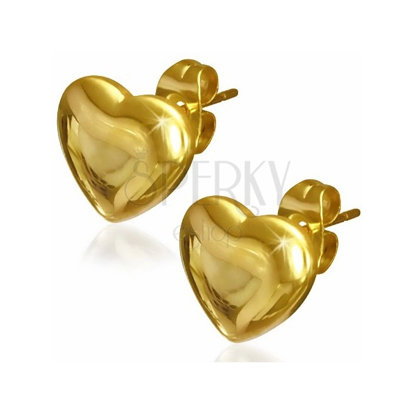 Złote kolczyki ze stali chirurgicznej- lśniące zaoblone serce