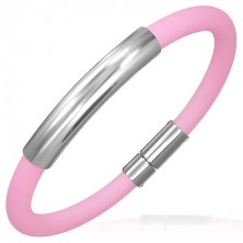 Okrągła gumowa bransoletka - lśniąca metalowa wstawka, różowa           