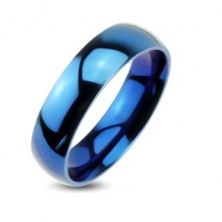 Niebieska metalowa obrączka - gładki pierścionek o lustrzanym połysku