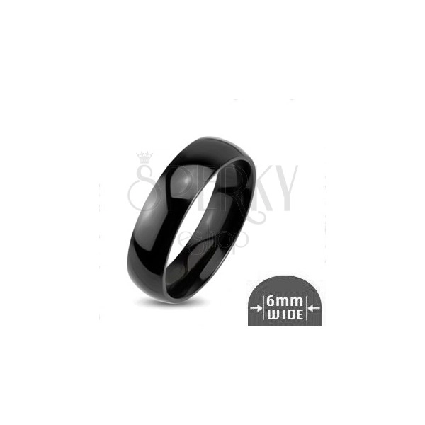 Lśniący metalowy pierścionek - gładka zaoblona obrączka koloru czarnego