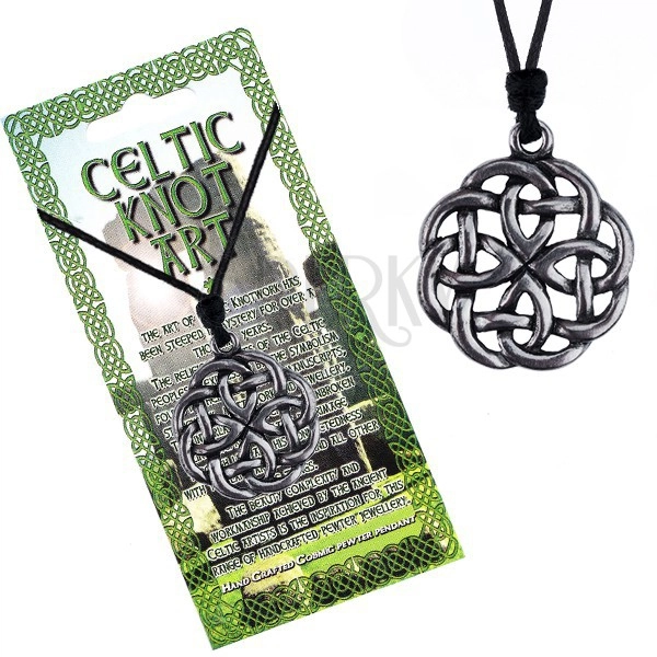 Naszyjnik - czarny sznurek i metalowa zawieszka węzeł celtycki