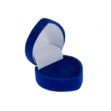 Niebieskie aksamitne pudełko na pierścionek - małe serce z lamówką 