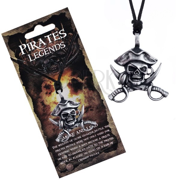 Czarny naszyjnik - metalowa czaszka pirata z kapeluszem i mieczami