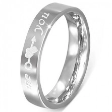 Stalowy pierścień - srebrny, grawerowany napis "me you", serca i strzała