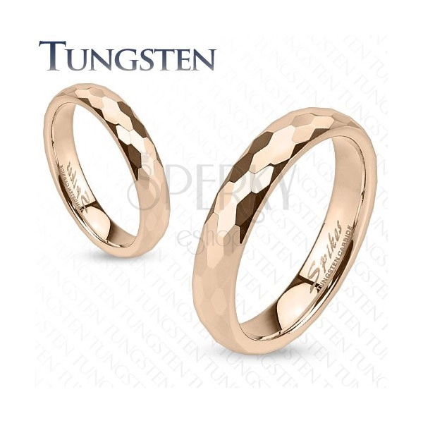 Tungsten obrączka - złoto-różowa, sześciokątne szlify 