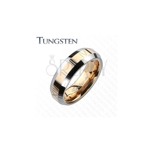 Tungsten obrączka - złotoróżowy pas z numerami rzymskimi