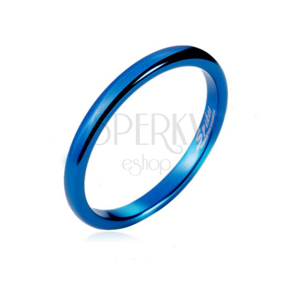 Pierścionek z tungstenu - gładka, niebieska obrączka, zaokrąglona, 2 mm