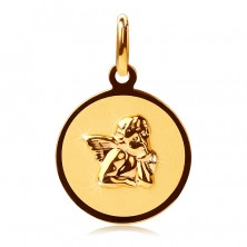 Złota 14-karatowa okrągła zawieszka - matowa z 3D aniołkiem