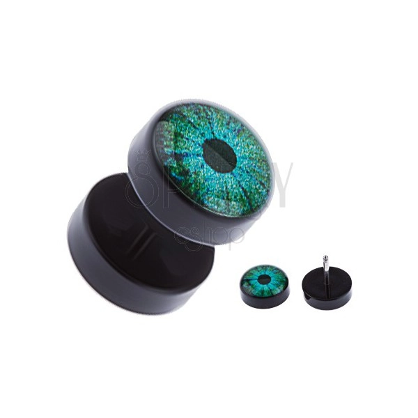 Czarny akrylowy fake plug do ucha - zielone oko