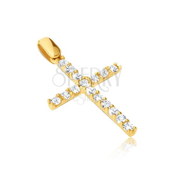 Wisiorek ze złota 14K - duży krzyż z cyrkoniami i cienkimi pałeczkami