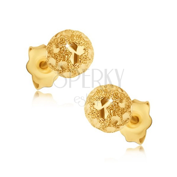 Kolczyki ze złota 585 - piaskowane kuleczki z lśniącymi ziarenkami