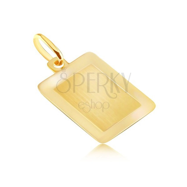 Złoty 14K wisiorek - gładka podłużna tabliczka o lśniącej ramce