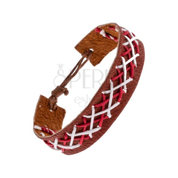 Skórzana bransoletka na rękę w kolorze brązowym - przeplatane sznurki