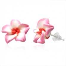 Kolczyki z masy FIMO - różowo-biały kwiat