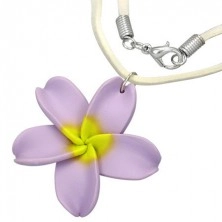 Kwiatowy FIMO naszyjnik - fioletowy kwiat, beżowy sznurek