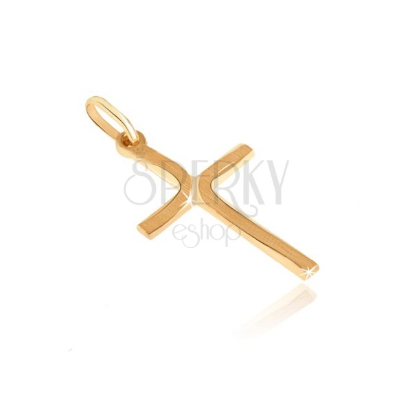 Złoty wisiorek 585 - krzyżyk z długimi matowymi łuczkami na ramionach