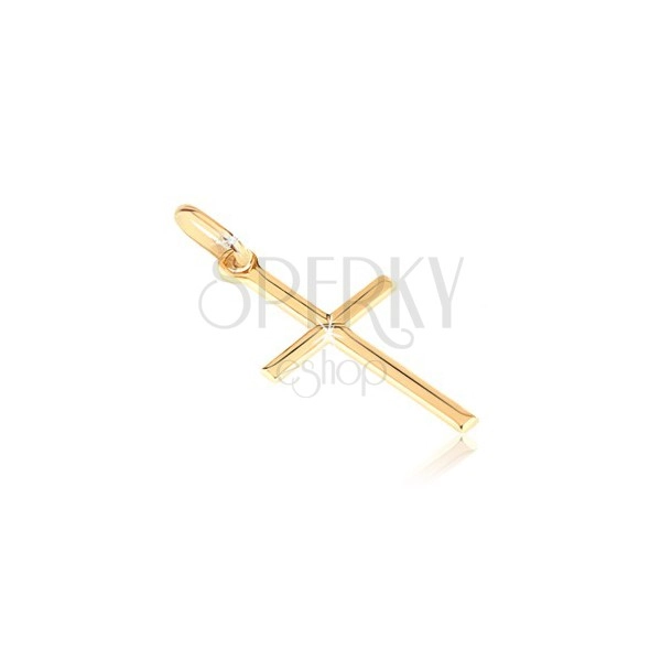 Złoty wisiorek 585 - mały lśniący krzyż z wygrawerowanym X
