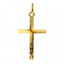 Przywieszka ze złota 14K - duży łaciński krzyż, lśniące rowki