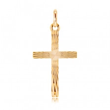 Złoty wisiorek 585 - krzyż łaciński z z lustrzanymi płytkami