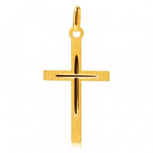 Wisiorek ze złota 14K - krzyż, karbowana powierzchnia z cienkim nacięciem na ramionach