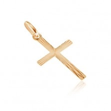 Złoty 14K wisiorek - krzyż z wąskimi ramionami, promienie