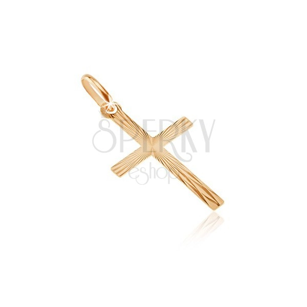 Złoty 14K wisiorek - krzyż z wąskimi ramionami, promienie