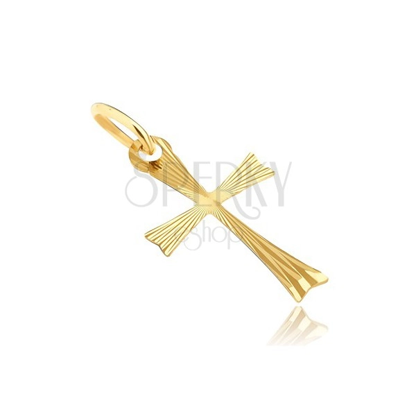Złoty wisiorek 925 - krzyżyk z rozdwojonymi ramionami i promieniami