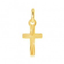 Złoty wisiorek 925 - krzyżyk z lśniącymi promieniami na powierzchni