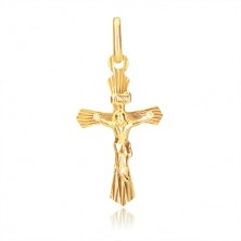 Złoty wisiorek 585 - krzyżyk o ściętych ramionach z Chrystusem