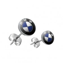 Okrągłe stalowe kolczyki - ciemnoniebieskie logo marki samochodu