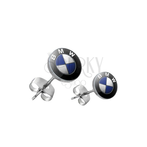 Okrągłe stalowe kolczyki - ciemnoniebieskie logo marki samochodu